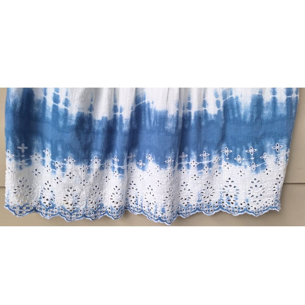 Style & Co Eyelet Pleated Tie Dye 100% Cotton Tank Top Tunic Blue White XL Boho - Picture 3 of 10